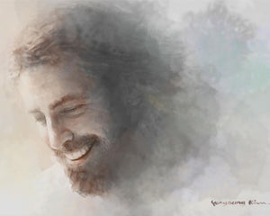 Joy is a painting that depicts Jesus Christ smiling with immense happiness & joy - Yongsung Kim | Havenlight | Christian Artwork